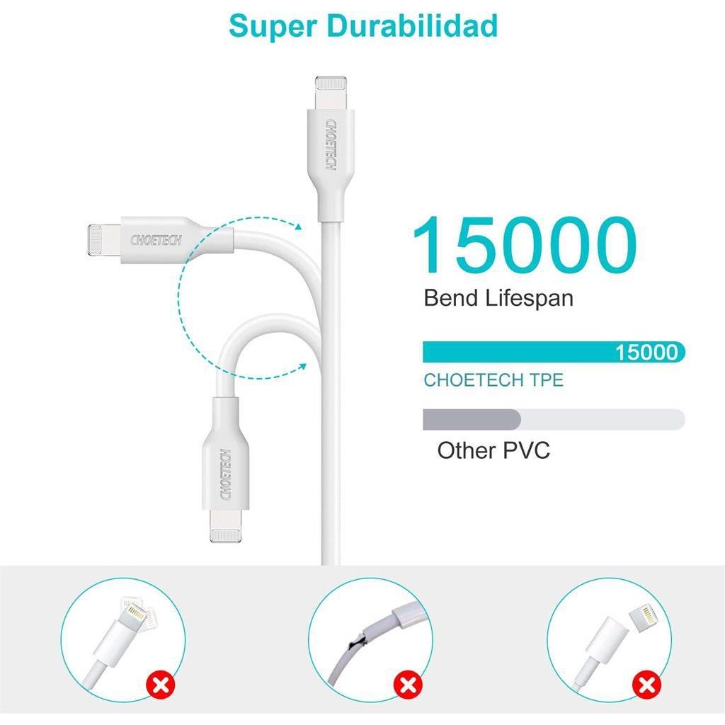 Cable Choetech USB-C a Lightning IP0036 WH 